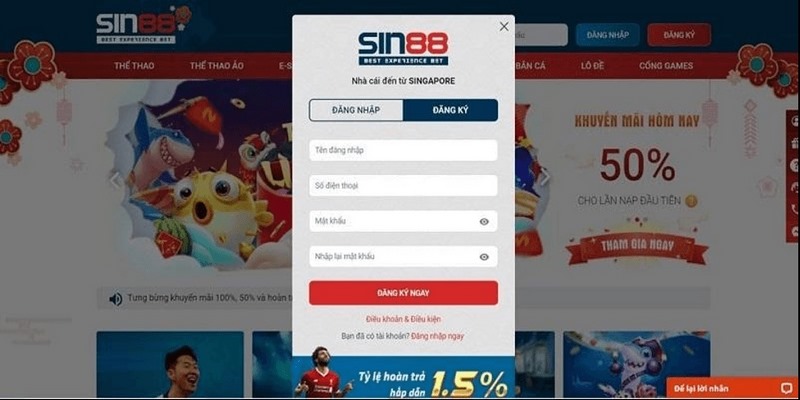 Hướng dẫn cách đăng ký SIN88 nhà cái uy tín đơn giản