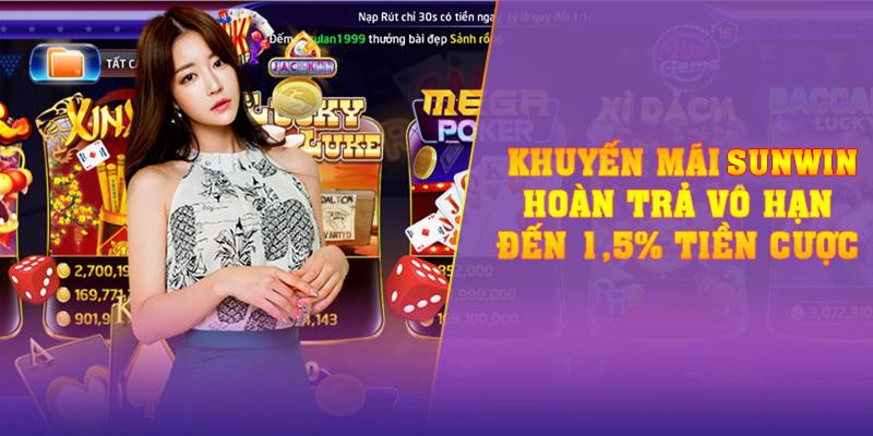 Khuyến mãi SUNWIN hoàn trả vô hạn đến 1,5% tiền cược